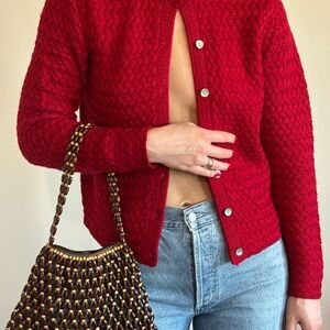 Vintage Karen Scott Petites Cherry Knit Cardigan